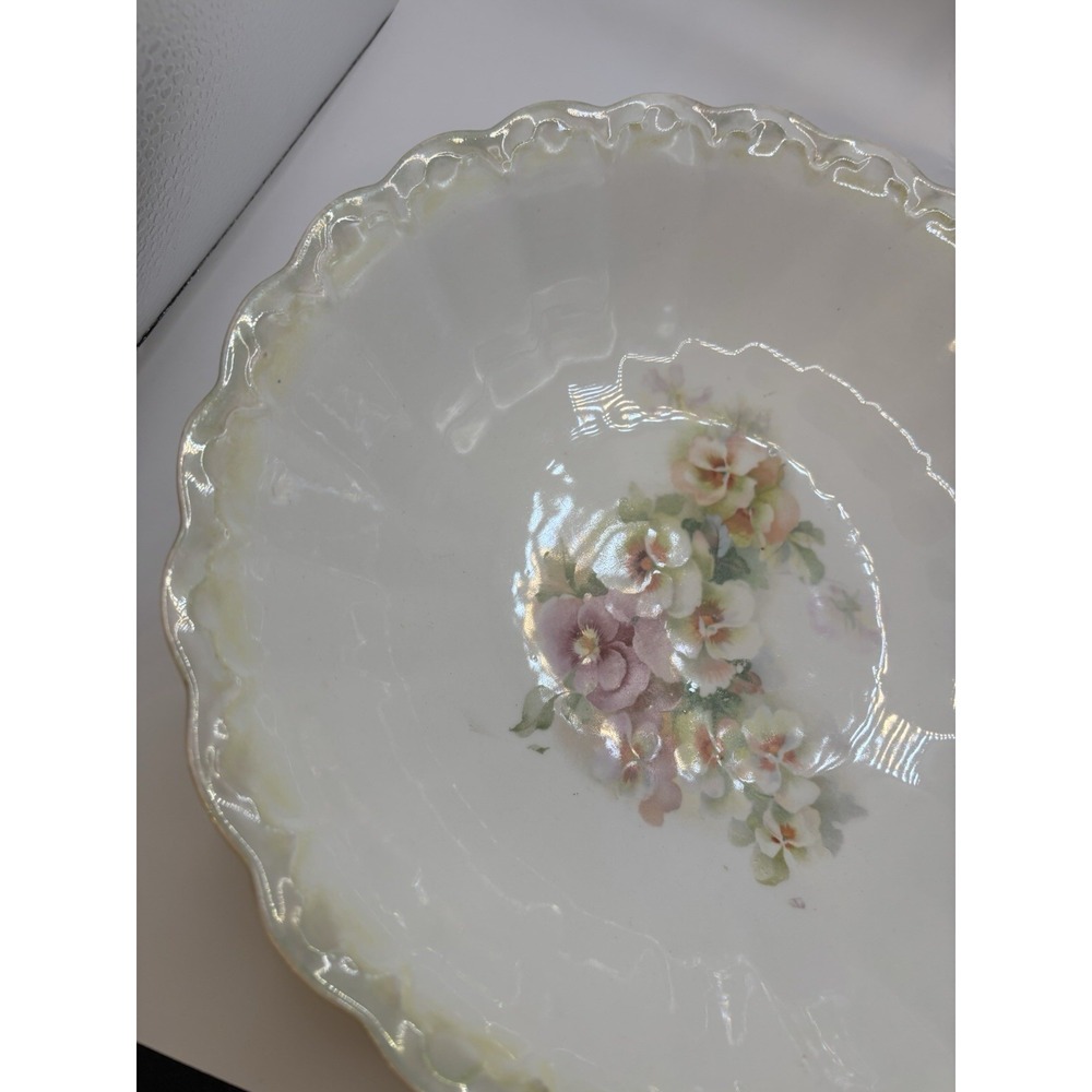 Set of 2 Vintage Porcelain Floral Serving Bowls Red Roses Pansies Gold Rim Vntg - Picture 4 of 15
